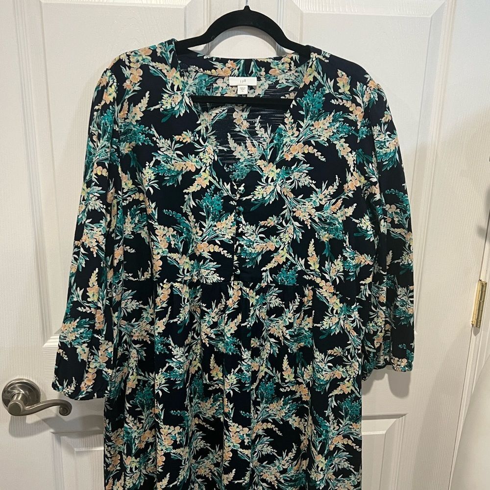 J.Jill cotton exotic blooms floral v neck 3/4 sleeve midi dress size XL - Picture 4 of 10
